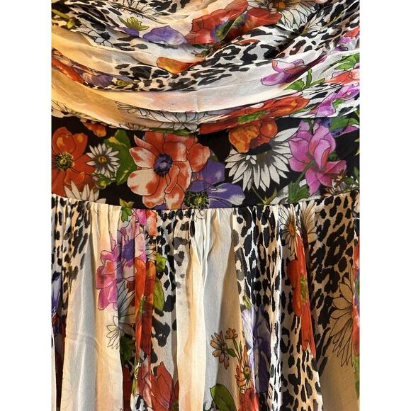 Vtg Ice 100% Silk Y2K Floral Animal Print Babydoll Strapless Dress Women Sz 10 - Picture 6 of 15